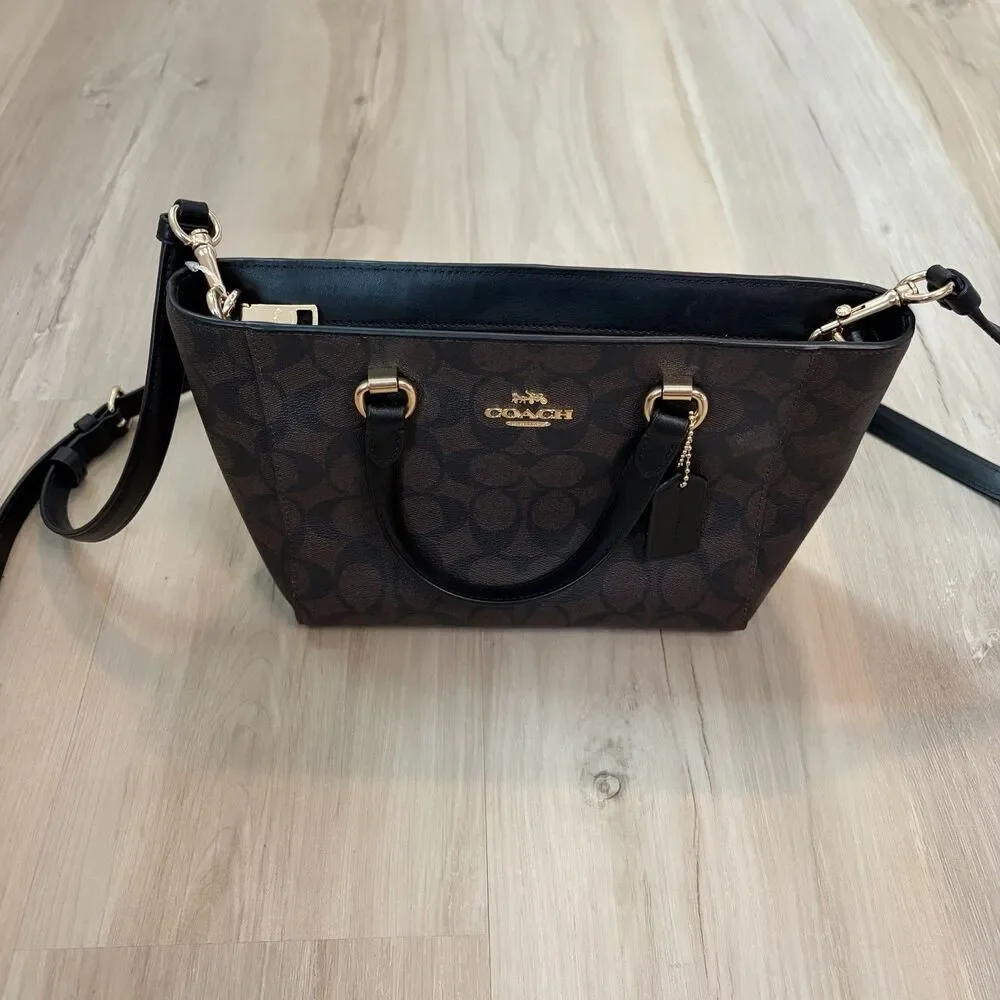 Coach Alice Small Satchel Black Brown Leather Crossbody Purse Gold Hardware
